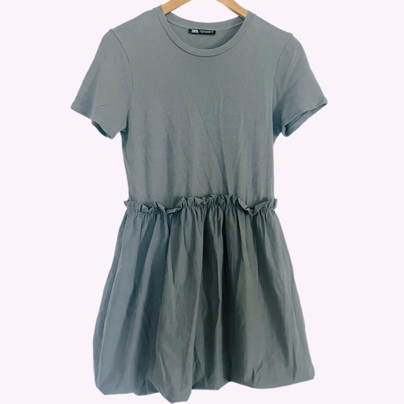 Zara Like New Green Combination Mini Dress with Voluminous Hem Size Medium - Picture 6 of 8